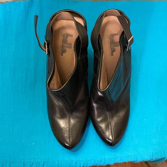 Belle By Sigerson Morrison Black Leather Wood Sole Platform Ankle Boots Size 39 - Picture 2 of 10